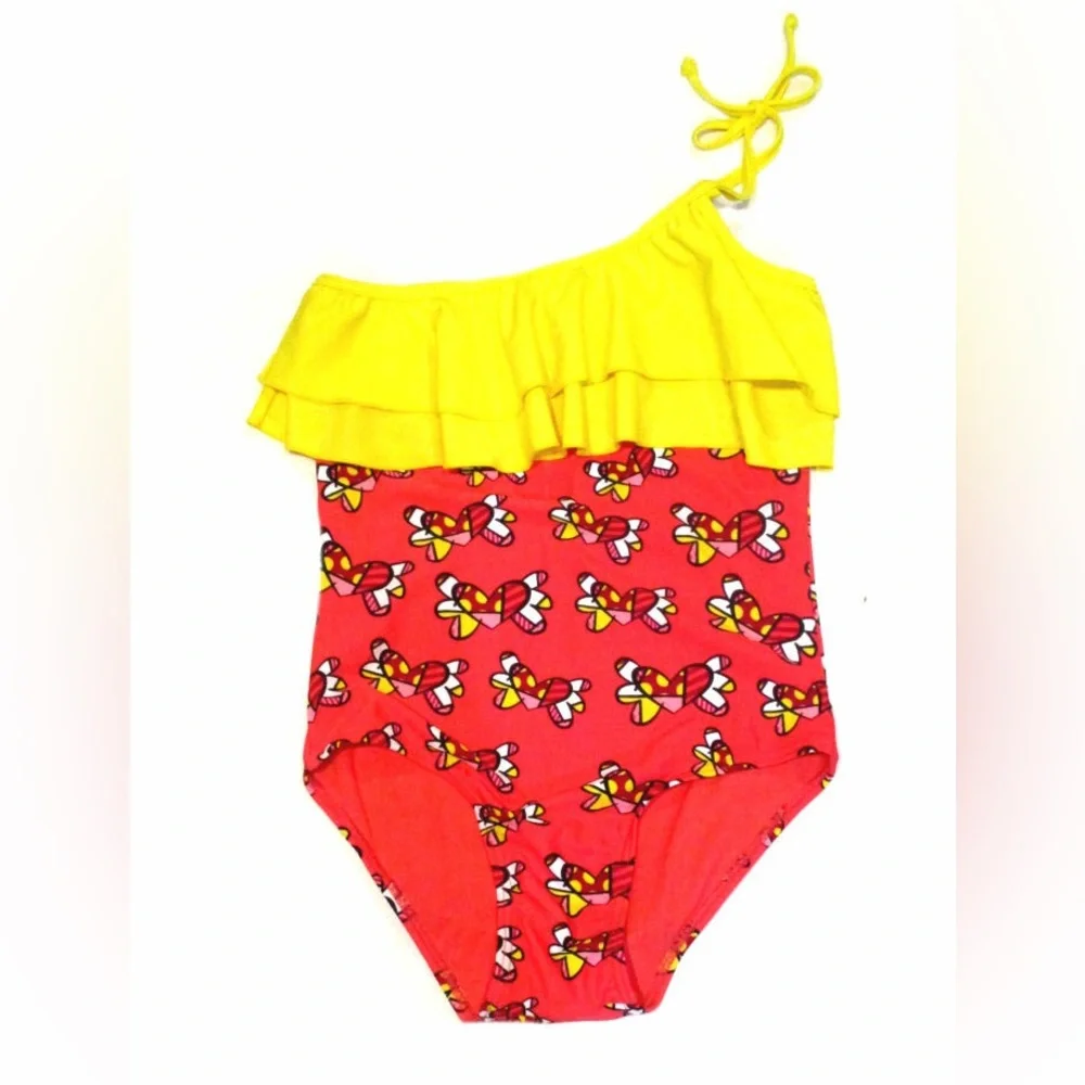 Submarine Red & Yellow One-Piece Girls Swimsuit | Size 12 | NWT | Roberto Romero